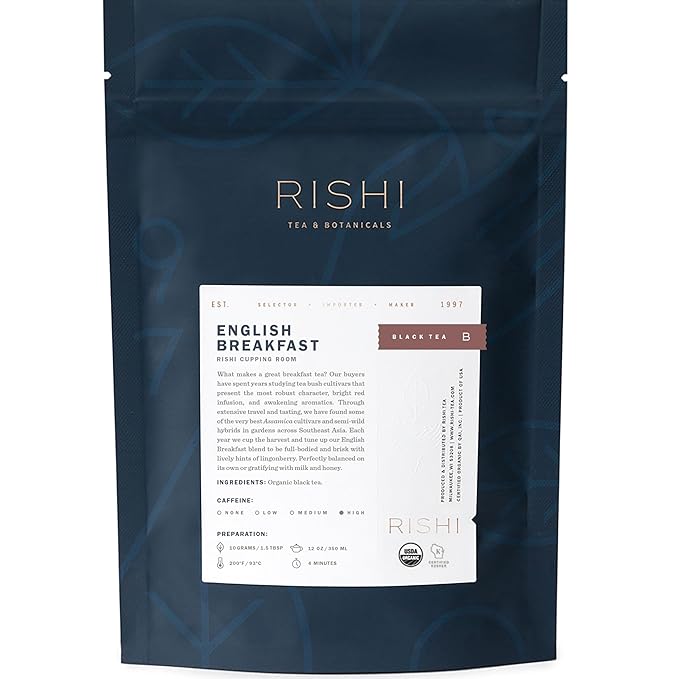 Rishi Tea English Breakfast Tea - Organic Loose Leaf Pure Black Tea, Energizing & Caffeinated, Ideal for Hot or Iced Tea - 4 Ounces, 11+ Servings