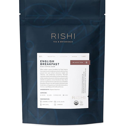 Rishi Tea English Breakfast Tea - Organic Loose Leaf Pure Black Tea, Energizing & Caffeinated, Ideal for Hot or Iced Tea - 4 Ounces, 11+ Servings