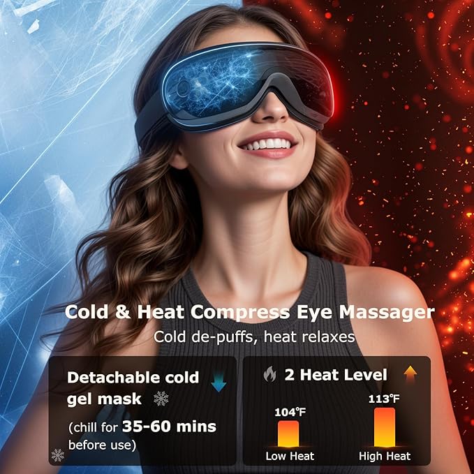 ALLJOY Eye Massager with Heat and Cooling, Lightweight Eye Massager with Removable Gel Mask, Birthday Gifts for Women Men, Eye Care Devices for Migraine, Reduce Dry Eyes