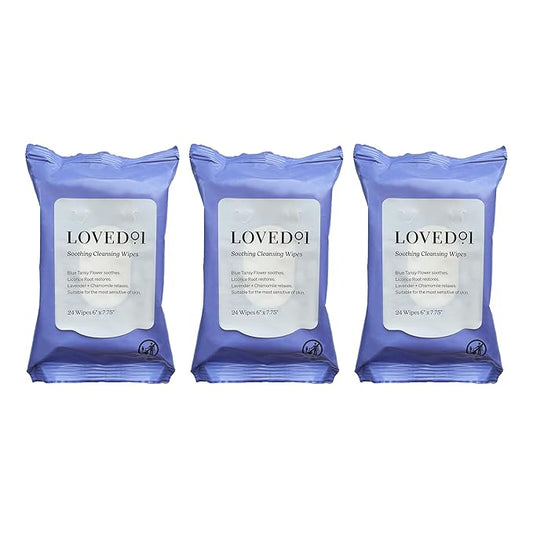 Soothing Cleansing Wipes, Cleansing Makeup Remover Wipes for Sensitive Skin with Serum-Like Finish, Lavender Scent, 3-Pack (24 Wipes each)