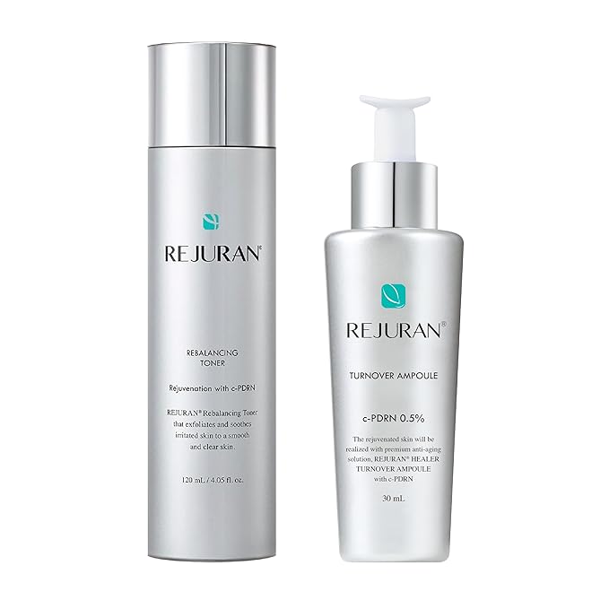 REJURAN® c-PDRN® Korean Skin Care Bundle – Turnover Ampoule & Rebalancing Toner with Salmon DNA for Hydration, Firming, Pore Care & Radiant Glass Skin