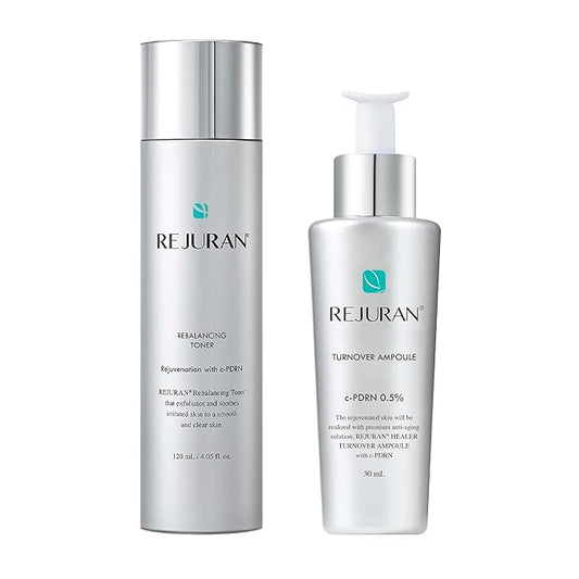 REJURAN® c-PDRN® Korean Skin Care Bundle – Turnover Ampoule & Rebalancing Toner with Salmon DNA for Hydration, Firming, Pore Care & Radiant Glass Skin