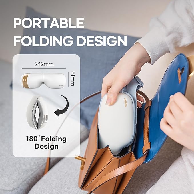 HubiCare Eye Massager with Heat, Vibration, and Music Helps Relieve Strain, Dark Circles, Dryness, and for Migraine Relief Relaxation and Better Sleep Gifts for Women/Men (White)