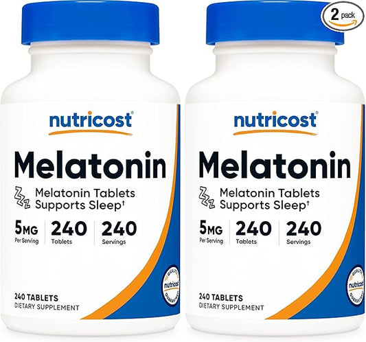 Nutricost Melatonin 5mg, 240 Tablets - 5mg Per Serving, Non-GMO, Gluten Free (Pack of 2)