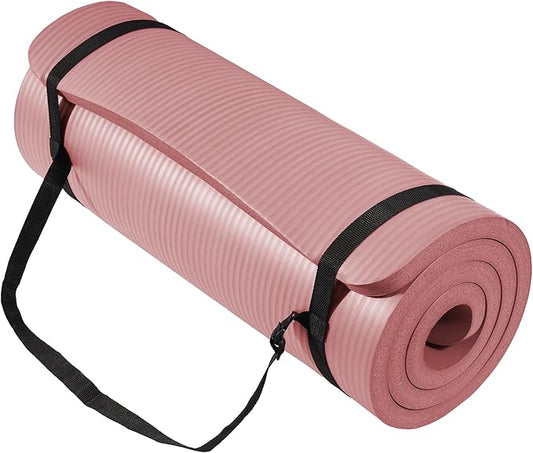 Yoga Mat 1-Inch Extra Thick High-Density Exercise Mat with Non-Slip Surface & Carry Strap for Men & Women Tear-Resistant Pilates Workout Mat for Home Gym, Floor Fitness, Pale Pinkish