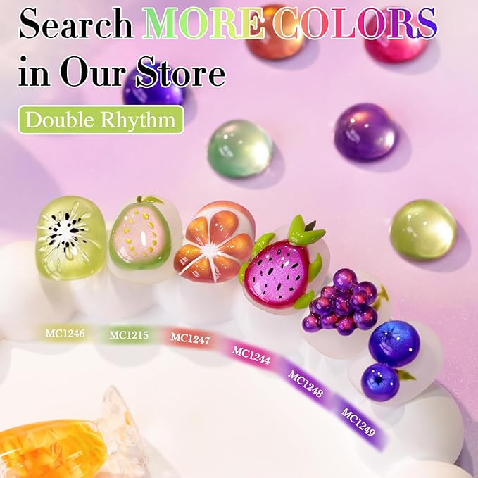 Double Rhythm Jelly Glass Cat Eye Gel Polish with Magnet 15ML Holographic Glitter Shimmer Translucent Sheer Color Magnetic Polish Salon DIY at Home (Grape Gold-MC1247)