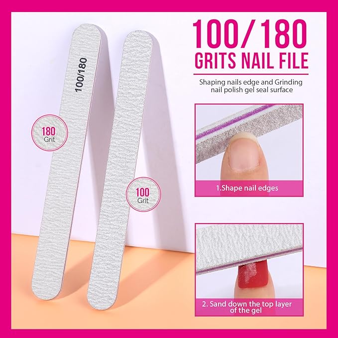 Teenitor Gel Nail Polish Remover Kit with 10pcs Nail Polish Remover Clips Cap 115pcs Nail Wipe Cotton Pads Nail Scraper Nail Files and Buffer Bushes - Hot Red