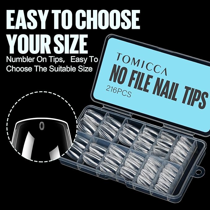 TOMICCA Coffin Acrylic Nails - Clear Short Coffin Nails, 216Pcs Fake False Nails for Nail Extension, Gel Press on Nails for Beginners and Professional