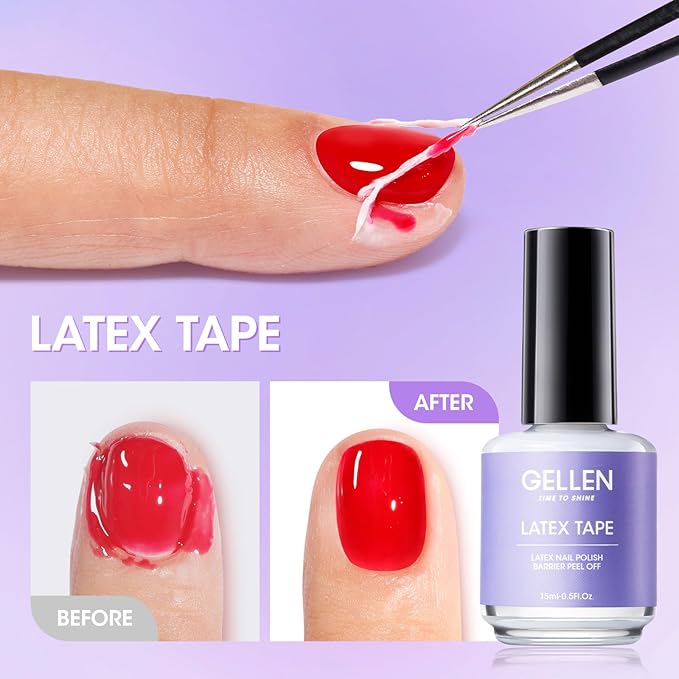 Gellen Gel Nail Polish Remover Kit - Gel Polish Remover and Latex Tape Peel Off Liquid, Gel Remover for Nails in 3-5 Minutes, Gel Remover Kit Cuticle Guard for Nail Art Liquid Latex Barrier Protector