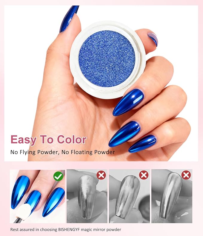 Gold Chrome Nail Powder - 6 Colors Christmas Red Green Blue Silver Nail Chrome Powder, Sparkly Holographic Chrome POwder for Nails Mirror Effect Glitter Pigment Dust - Christmas Nail Design