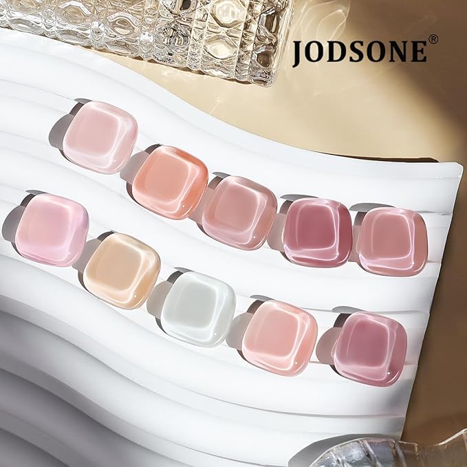 JODSONE 12 PCS Gel Nail Polish Set with Base Coat Top Coat 10 Colors White Pink Nude Jelly Gel Polish Perfect for DIY Nail Art at Home