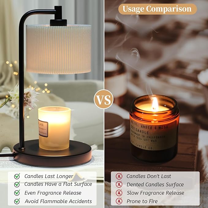 Candle Warmer Lamp with Timer, Dimmable Candle Wax Warmer Electric Candle Lamp for Scented Candles with Bulbs, House Warming Gifts Brithday Gifts Home Decor(Black)