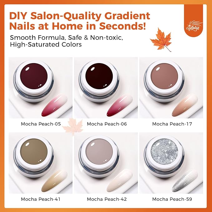 6 Colors Pat Painting Gel Polish Kit for Nails, Ombre Gradient Fall Winter Gel Nail Polish with 30PCS Sponge Applicators & Grabbing Pen ,Nail Art for DIY French Manicure at Home