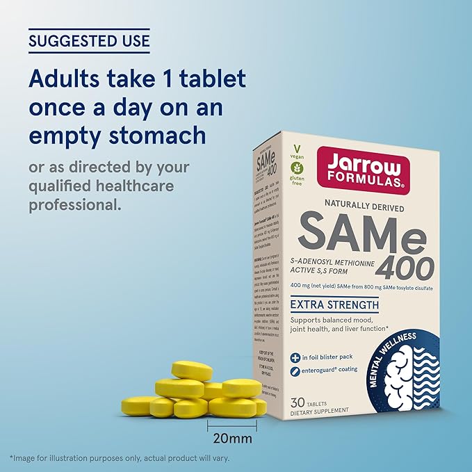 Jarrow Formulas® Same 400 mg, Supports Joint Health, Liver Function, Brain Metabolism, 30 Tablets, Up to a 30 Day Supply