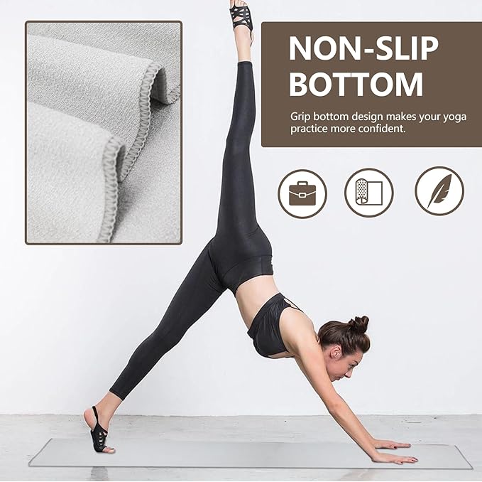 Hot Yoga Towel with Grip Dot, 72" x 24", Absorbent Microfiber Non Slip Yoga Mat Towel for Hot Yoga, Bikram, Pilates, Exercise and Fitness, Grey