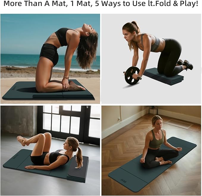 Foldable Yoga Mat, 0.32 inches Thick, SGS Certified, Non Slip, 71 x 24 inches, Foldable for Travel, Pilates, Camping, Environmental Sports Mat, Odorless TPE Material