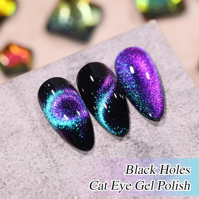 Double Rhythm Jelly Glass Cat Eye Gel Polish with Magnet 15ML Holographic Glitter Shimmer Translucent Sheer Color Magnetic Nail Polish Salon DIY at Home (Blue Purple-MC1049)