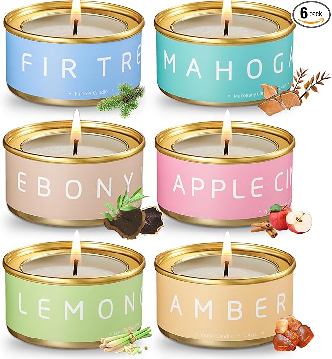 Christmas Luxury Scented Candles Gift Set, 6-Pack Variety Fall Scents, Natural Beeswax Aromatherapy Candles for Christmas Stocking Stuffer, Holiday, Birthday, Gift Ideas for Men & Women
