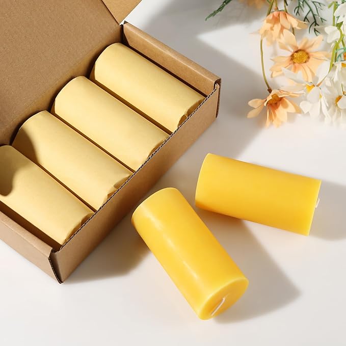 Natural Beeswax Pillar Candles,140 Hours Long Burning Pure Beeswax Candles Bulk,Unscented Bees Wax Candle for Home,Prayer,Dripless Smokeless Organic 100% Pillar Candles 2x4in-4pack