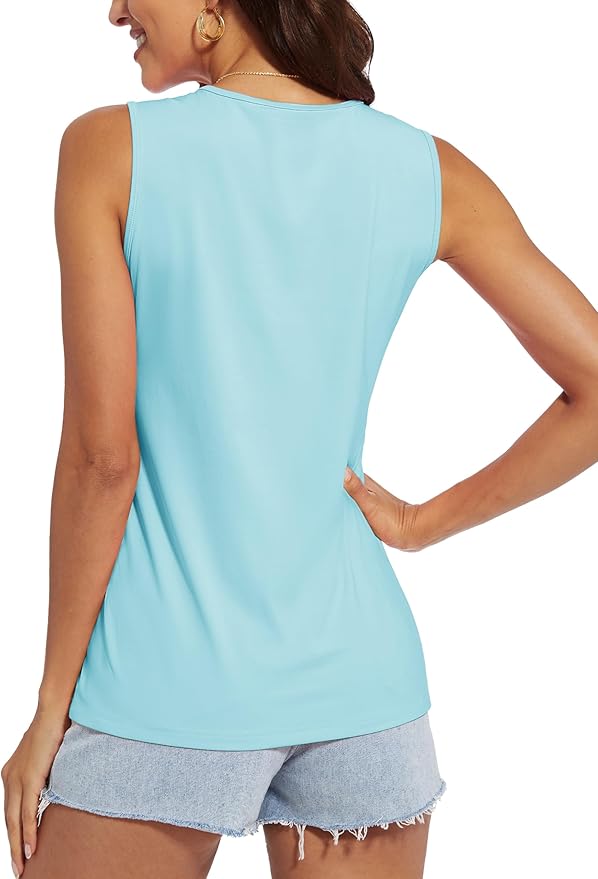 MAGCOMSEN Women's Workout Tank Top Athletic Muscle Sleeveless Crew Neck Shirt UPF 80+ Moisture Wicking Gym Running