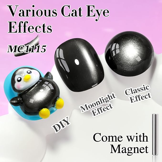 Double Rhythm Jelly Glass Cat Eye Gel Polish with Magnet 15ML Holographic Glitter Shimmer Translucent Sheer Color Magnetic Nail Polish Salon DIY at Home (Jelly Black-MC1115)