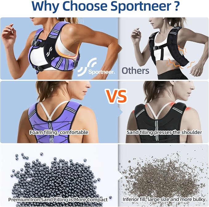 Sportneer Weighted Vest Woman: 8lb/12lb/15lb/20lb/25lb Weight Vest with Detachable Phone Bag, Adjustable Women Weighted Vest Rucking Vest for Walking Strength Training Muscle Building Weight Loss