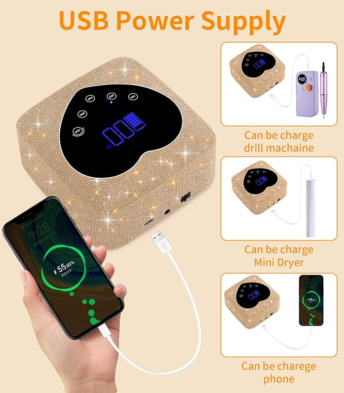 UV Light for Nails, 72W Cordless UV Nail Lamp for Gel Nails, Rechargeable Gold Diamond LED Dryer with 5 Timer Setting,Touch Control & Auto Sensor, Fast Light Curing Lamp for Salon & Home