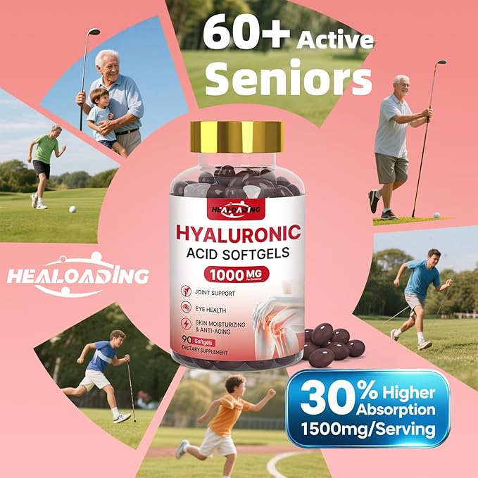 Hyaluronic Acid Supplements 1000mg Softgels: Joint Supplements for Men Hyaluronic Acid for Skin & Joint Hydration Non-GMO and Gluten Free