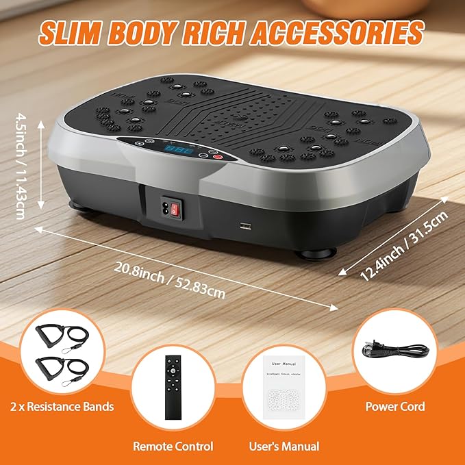 ALSO GO Vibration Plate Exercise Machine, 3 Workout Modes & 120-Level Vibration Platform for Weight Loss/Lymphatic Drainage, 400lbs Capacity Vibration Board with Resistance Bands for Full Body Workout