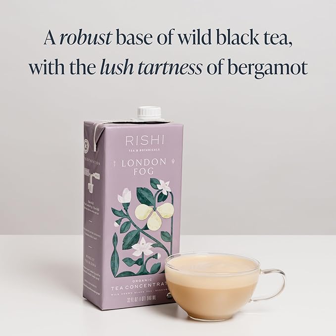 Rishi Tea London Fog Latte - Organic Black Tea Concentrate with Bergamot, Easy-to-Serve Hot or Iced Earl Grey Mix - 32 fl oz Carton, 8 Servings (Pack of 12)