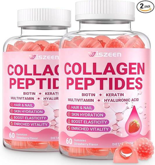 Collagen Gummies for Women, Sugar-Free Hydrolyzed Collagen Gummy with Type I, II, III, V, X Collagen Peptides, Biotin, Hyaluronic Acid & MultiVitamins, Promote Skin/Hair/Nail/Bones, 120 Cts