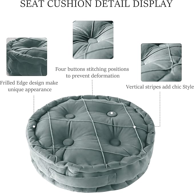 Round Velvet Meditation Cushion Pouf, Soft Tufted Floor Pillow for Living Room and Bedroom, 17.8 inch, Gray
