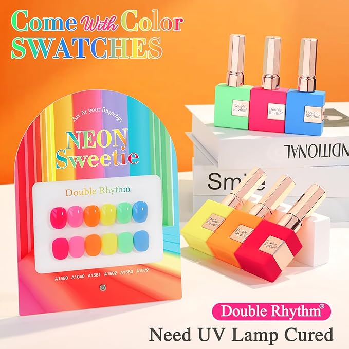 Double Rhythm 6 Pcs 15 ML Gel Polish Set Same Color Same Bottle Soak Off Gel Polish Kit Nail Art Manicure Salon DIY at Home for Women (Pastel Red Pink Orange Yellow Green-T6-11)