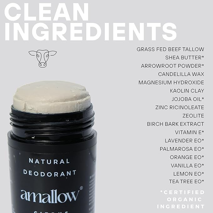 Amallow - Natural Deodorant – Aluminum Salt-Free, Tallow-Based, Baking Soda-Free, with Magnesium & Zinc – Long-Lasting Odor Protection – Handcrafted in the USA – 2.6 oz (Root & Petal)