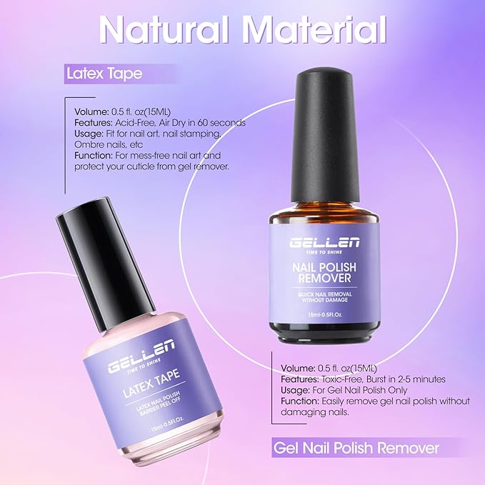Gellen Gel Nail Polish Remover, 2-Pack Professional Quick Gel Remover for Nails 3-5 Minutes, Liquid Latex for Nails Pink, Safe & Easy Nail Polish Removal, No Need for Foil Soaking, Gifts for Women