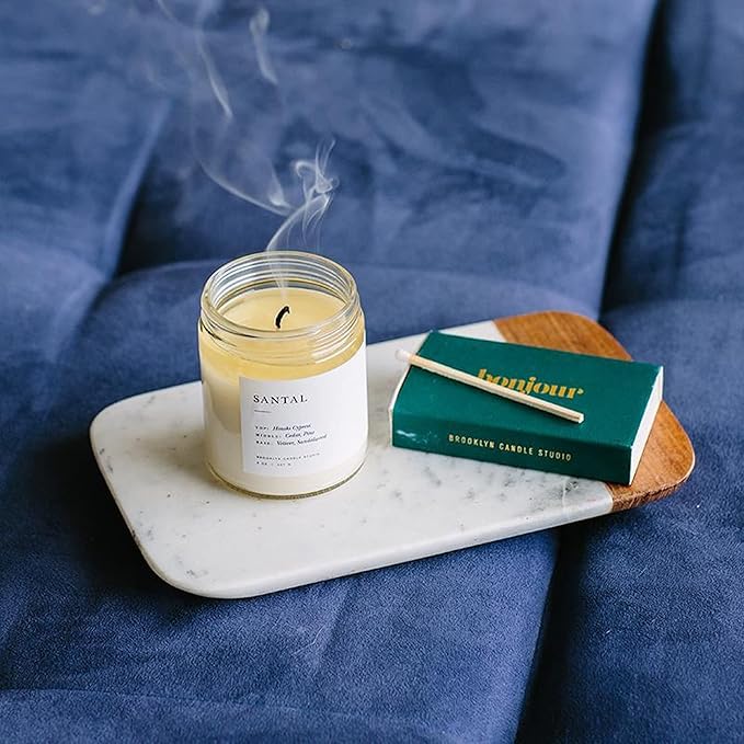 Brooklyn Candle Studio Santal Jar Candle - Luxury Scented Candle, Vegan Soy Wax, Hand Poured in The USA, 50 Hour Slow Burn Time - 7.5oz