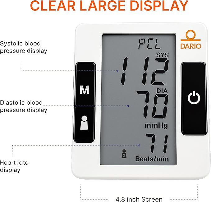 Dario Premium Blood Pressure Monitor for Home Use – Smart, Reliable & Easy to Use, Adjustable Arm Cuff (8.75–16.5"), Bluetooth App & Carrying Case