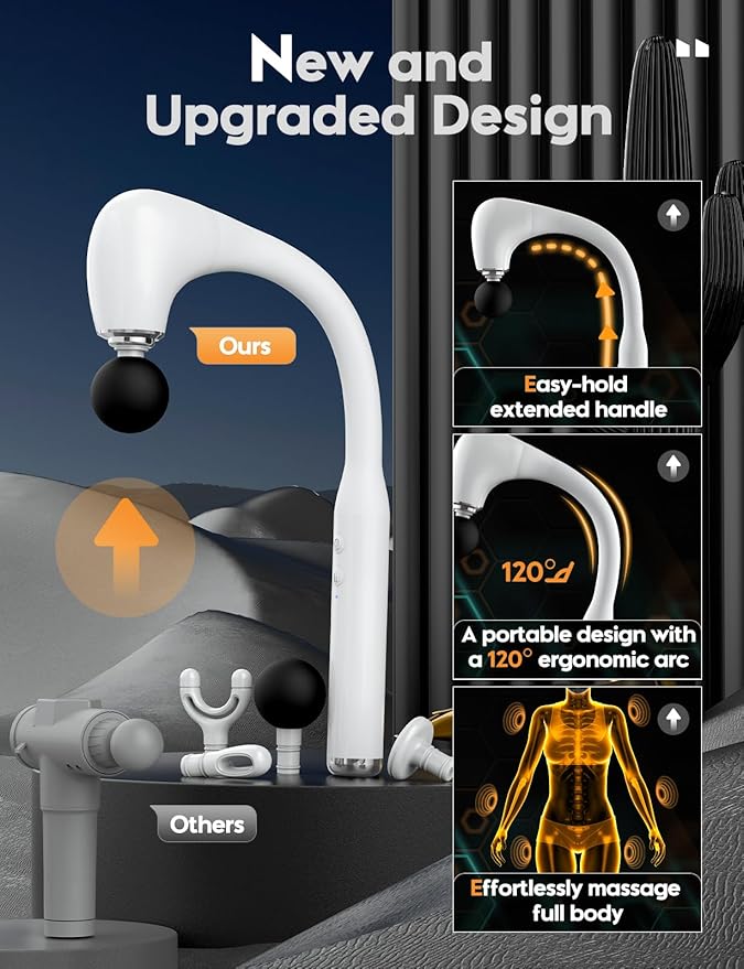 FVZ Massage Gun with Upgraded Extension Handle, 16MM Massage Gun Deep Tissue, Back Massager, Muscles/Neck/Shoulders/Waist/Legs Massager Portable for Pain Relief（White