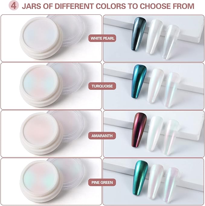 Artdone Chrome Nail Powder Metallic Mirror Glitter Effect Pigment Iridescent Aurora Mermaid Pearl Dust Kit for Gel Polish Nail Art Decoration, Resin Craft Arylic Powder