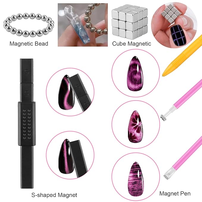 54PCS Cat Eye Nail Magnet Set, EBANKU Cat Eye Gel Nail Polish Magnet for Nails, 3 IN 1 Magnets for Cat Eye Gel Polish, Cat Eye Magnets Sticks Nail Design Tools Nail Art Accessories