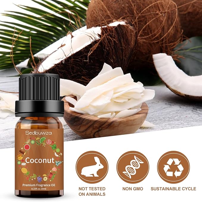 Sedbuwza Coconut Essential Oil, Pure Organic Coconut Fragrance Oil for Diffuser, Humidifier, Soap, Candle, Perfume