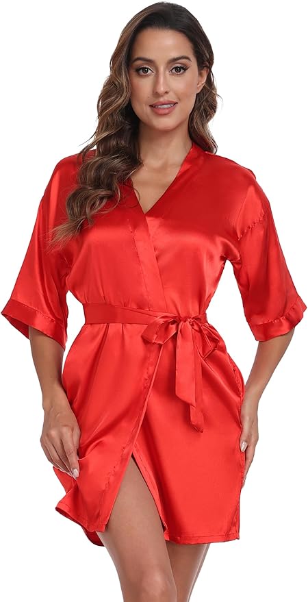 Women's Pure Short Silky Robes Bridesmaid Bride Party Satin Robes Sleepwear