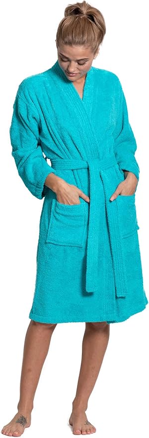 Turkuoise Soft & Absorbent Towel Robe, 100% Cotton Turkish Terry Cloth Kimono Bathrobes for Women
