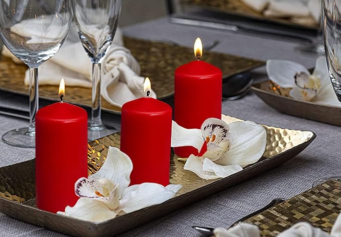BOLSIUS 4 Count 2x4 Inch Red Pillar Candles - 20 Hours Burn Time - Premium European Quality - Unscented Dripless and Smokeless Wedding, Party, Dinner, Restaurant, and Special Occasion Candle Set