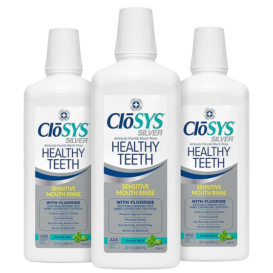 Closys Healthy Teeth Anti-Cavity Oral Rinse Mouthwash with Fluoride, Non-Burning, Non-Irritating – 32 Fl Oz (Pack of 3)