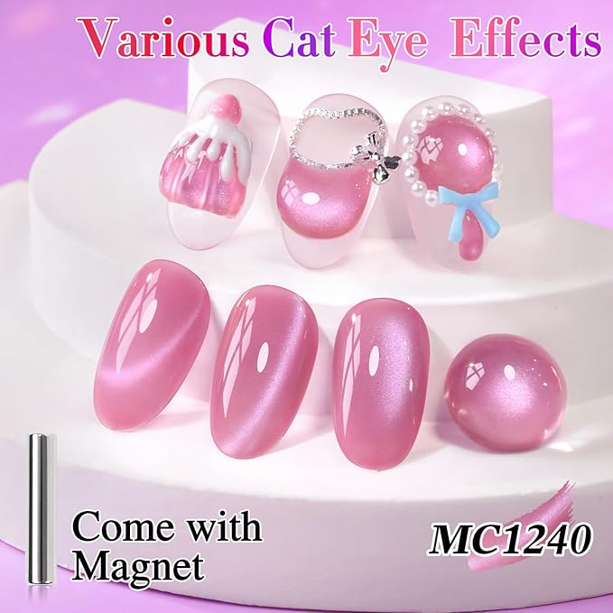 Double Rhythm Jelly Glass Cat Eye Gel Polish with Magnet 15ML Holographic Glitter Shimmer Translucent Sheer Color Magnetic Nail Polish Salon DIY at Home (Grape Purple-MC1240)