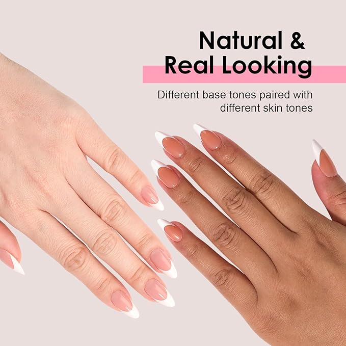 Canvalite French Tip Press on Nails Gel Nail Tips - 300Pcs Pre-Colored Quick and Easy Press on Nails Almond Fake Nails with Designs DIY Nail Extensions Valentines Day Gifts for Her, Pink White