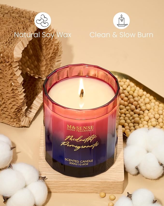 M&SENSE Midnight Pomegranate Scented Candles for Home, 10.6oz 60 Hours Natural Soy Wax Clean Burning Aromatherapy Candle for Thanksgiving Christmas Home Decor