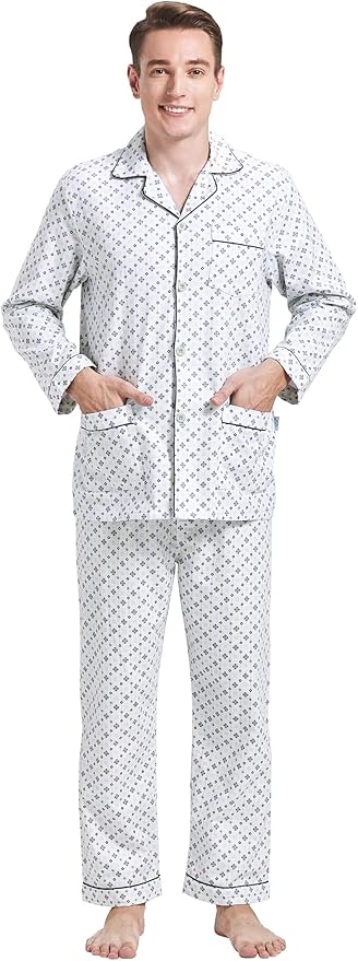GLOBAL Men's Pajamas Sets 100% Cotton Flannel Sleepwear Long-Sleeve top & Bottom