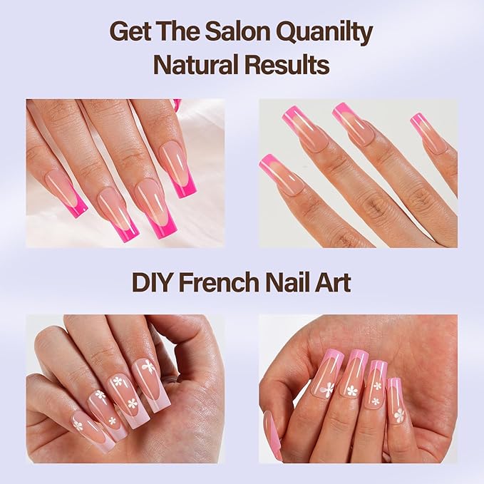 Misssix XBASICTIPS French Tip Press On Nails, 300Pcs Red French Gel Nail Tips Long Square, Soft Gel Pre-shaped No Need to File 3 in 1 Tips, Fake Nails for Nail Art DIY Extension Designs 15 Sizes